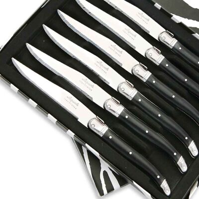 Caja de 6 cuchillos chuleteros Laguiole ABS color negro
