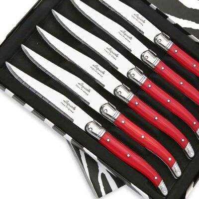 Box of 6 Laguiole ABS steak knives in red color