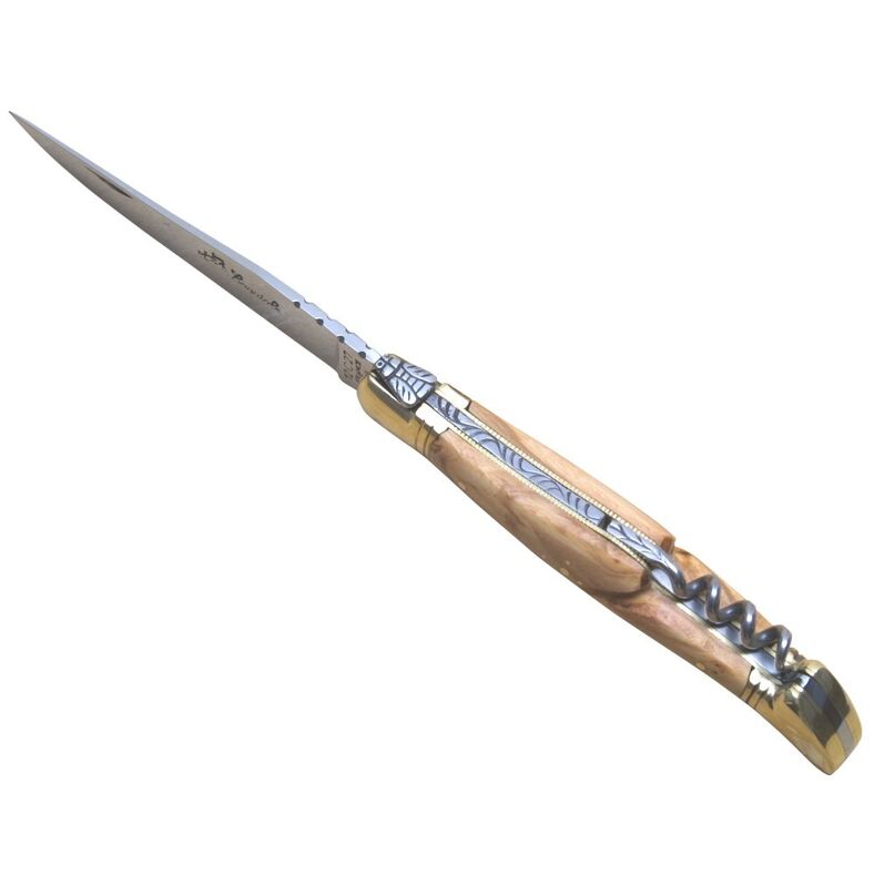 Couteau Laguiole en bois d'ébène avec tire-bouchon et mitre en laiton