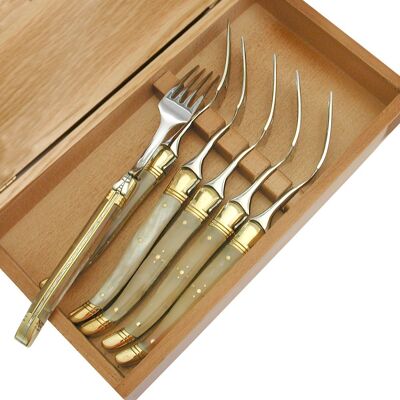 Box of 6 Laguiole forks Handle in black or blond horn