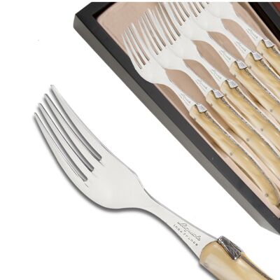 Box of 6 Laguiole forks with pearly champagne plexiglass handle