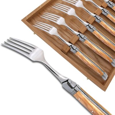 Box of 6 Laguiole forks with a wooden handle