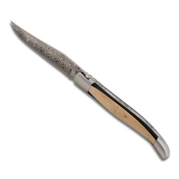 Couteau Laguiole avec manche bi-matière ébène et buis, lame en acier Damas 2