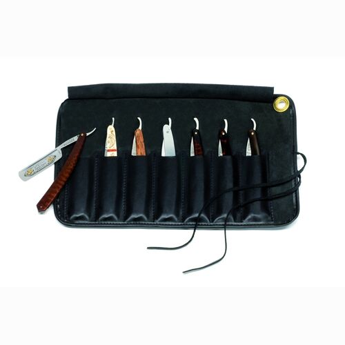 Trousse de cuir noir pour 7 rasoirs