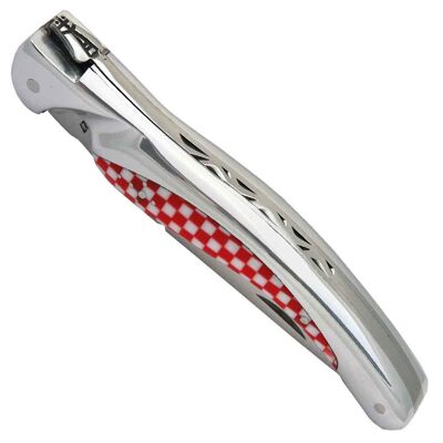 Coltello Laguiole bird in alluminio a quadri rossi e bianchi