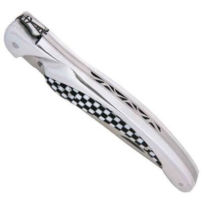 Aluminum bird Laguiole knife with black and white checks