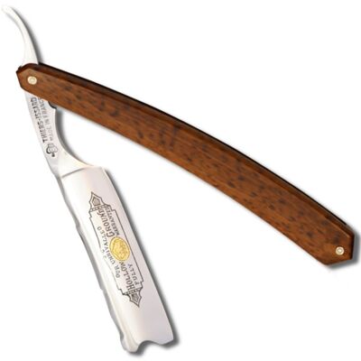 Historisches Rasiermesser 6/8 Griff aus Schlangenholz - Klingenrücken mit geschmiedeten Mustern, langen Jakobsmuscheln, Hakennase