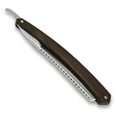 Actiforge 6/8 razor in cocobolo wood - Back of blade with decorative pointed patterns with mahogany box