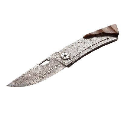 Thiers Liner Lock Walnut wood handle, Damascus steel blade