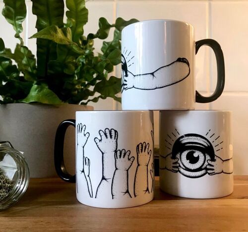 Black And White Mugs, Doll Part Mugs, Creepy Gothic Kitchenware, Coffee Mug