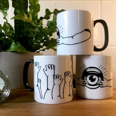 Black And White Mugs, Doll Part Mugs, Creepy Gothic Kitchenware, Coffee Mug