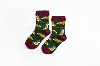 Chaussettes Renard | Chaussettes en bambou pour enfants | Chaussettes vertes | Chaussettes coquines 1