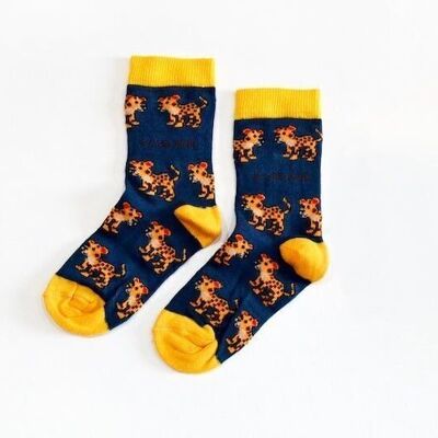 Calcetines de leopardo | Calcetines de bambú para niños | Calcetines azul marino