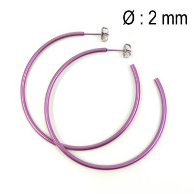 Grosse boucle d'oreille créole en Titane Violet, très légère et absolument antiallergique ! Violet. Disponible en 5 couleurs. Fabriqué à la main en France. Sonorisation TT704