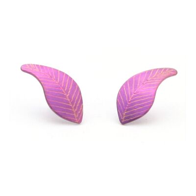 Titanium earrings Leaf Violet. Very light and absolutely allergy free! Available in 5 colours. Handmade in France. TT244-7 PA