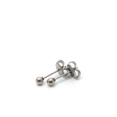 Petite boucle d'oreille boule en titane, très légère et absolument sans allergie ! Gris. Disponible en 5 couleurs. Fabriqué à la main en France. TT266S GRI