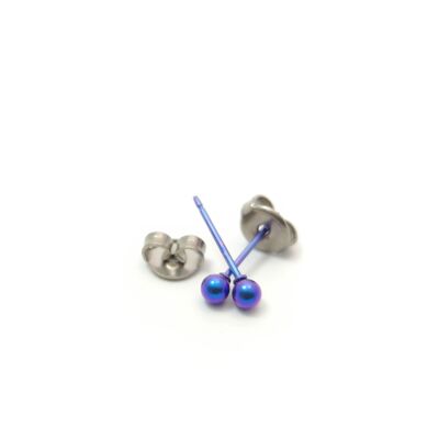 Small Titanium ball earring, very light and absolutely allergy free! Blue. Available in 5 colours. Handmade in France. TT266S BL