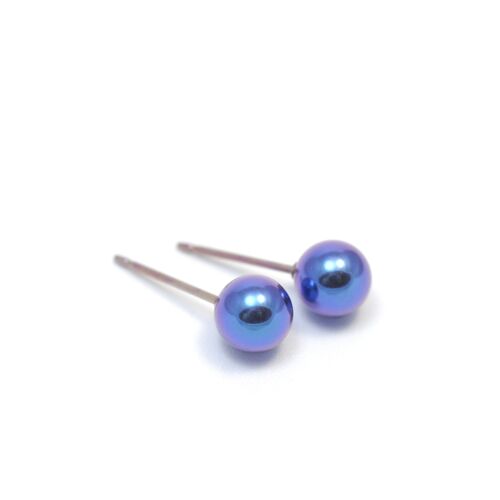Titanium ball earring, very light and absolutely allergy free! Blue. Available in 5 colours. Handmade in France. TT266L BL