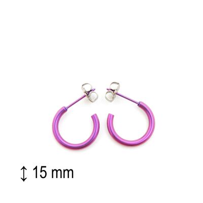 Small Titanium Creole earrings, very light and absolutely allergy free! Violet. Available in 5 colours. Handmade in France. TT703S PA