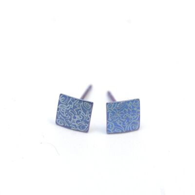 Small Titanium square earrings. Blue. Very light and absolutely allergy free! Available in 5 colours. Handmade in France. TT494v BL