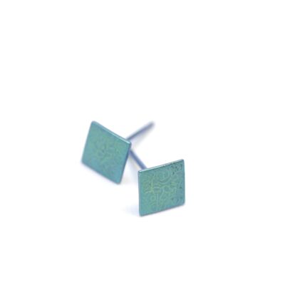 Small Titanium square earrings. Green. Very light and absolutely allergy free! Available in 5 colours. Handmade in France. TT494v GRO
