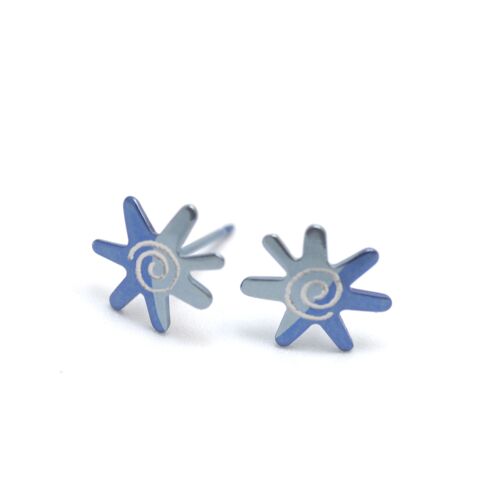 Titanium earrings sun.  Blue. Very light and absolutely allergy free! Available in 5 colours. Handmade in France. TT244-8 BL