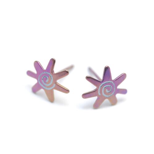 Titanium earrings sun.  Violet. Very light and absolutely allergy free! Available in 5 colours. Handmade in France. TT244-8 PA