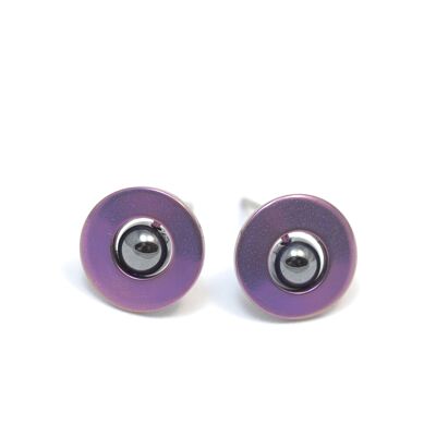 Titanium earrings with hematite balls. Violet. Very light and absolutely allergy free! Available in 5 colours. Handmade in France. TT572 PA