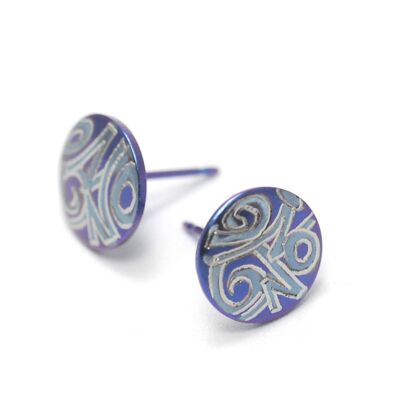 Titanium earrings round.  Blue. Very light and absolutely allergy free! Available in 5 colours. Handmade in France. TT206 BL