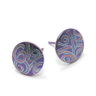 Titanium earrings round.  Violet. Very light and absolutely allergy free! Available in 5 colours. Handmade in France. TT206 PA