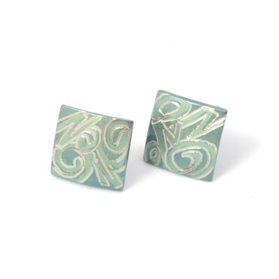 Titanium square earrings .  Green. Very light and absolutely allergy free! Available in 5 colours. Handmade in France. TT208 GRO