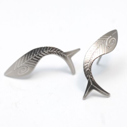 Titanium fish earrings.  Gray. Very light and absolutely allergy free! Available in 5 colours. Handmade in France. TT657 GRI