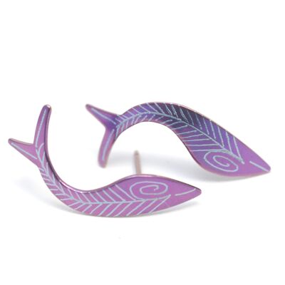 Titanium fish earrings.  Violet. Very light and absolutely allergy free! Available in 5 colours. Handmade in France. TT657 PA