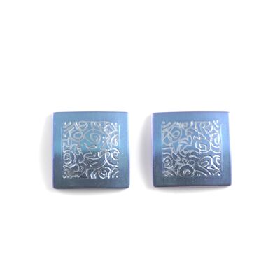 Titanium square earrings. Blue. Very light and absolutely allergy free! Available in 5 colours. Handmade in France. TT682 BL