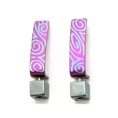 Titanium Earrings. Violet  Very light and absolutely allergy free! Available in 5 colours. Handmade in France. TT486 PA