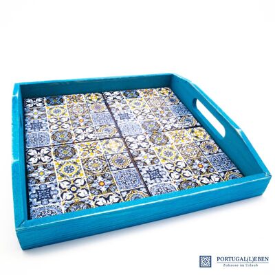 Tray vintage-blue with tiles QUAZUL