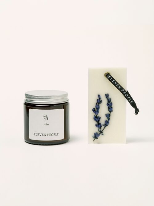 Gift Pack Candle + Closet Wax Bar Freshener 03. MIA: lavender, palo santo and saffran