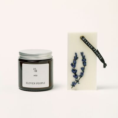 Gift Pack Candle + Closet Wax Bar Freshener 03. MIA: lavender, palo santo and saffran