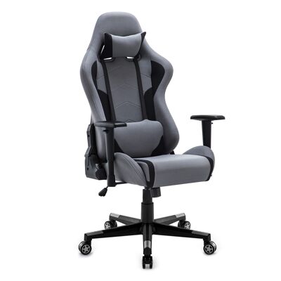 IWMH Indy Gaming Racing Chair Fabric con reposabrazos ajustable, respaldo alto GRIS