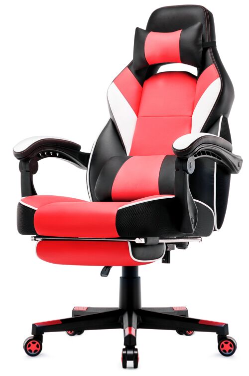 IWMH Rally Gaming Racing Chair Leather with Retractable Footrest-Basic RED