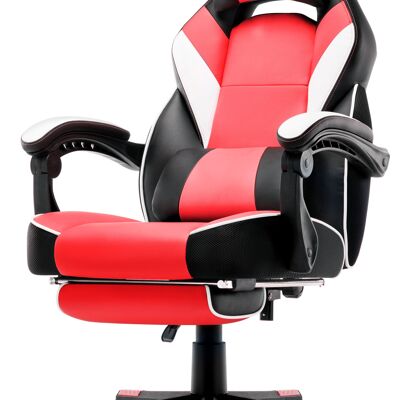 IWMH Rally Gaming Silla de carreras de cuero con reposapiés retráctil-Rojo básico