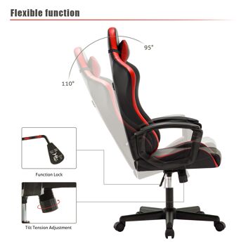 IWMH Indy Gaming Racing Chair Cuir, Dossier Haut ROUGE 4
