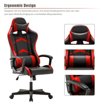 IWMH Indy Gaming Racing Chair Cuir, Dossier Haut ROUGE 6