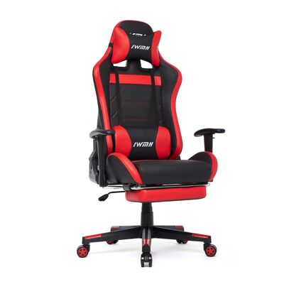 Chaise de course IWMH Rally Gaming avec repose-pieds rétractable ROUGE