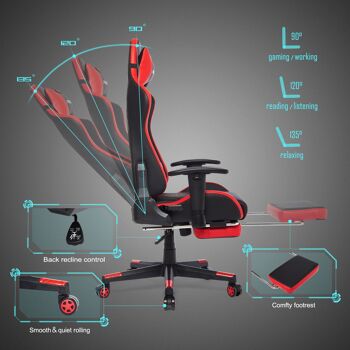 Chaise de course IWMH Rally Gaming avec repose-pieds rétractable ROUGE 5