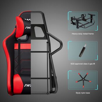 Chaise de course IWMH Rally Gaming avec repose-pieds rétractable ROUGE 6