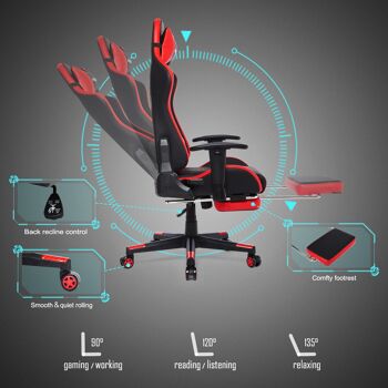 Chaise de course IWMH Rally Gaming avec repose-pieds rétractable ROUGE 7