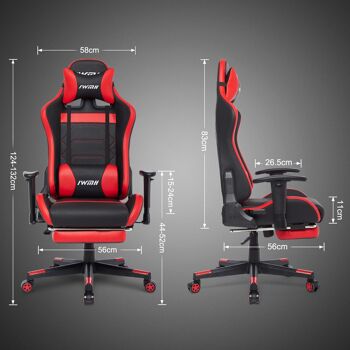 Chaise de course IWMH Rally Gaming avec repose-pieds rétractable ROUGE 8