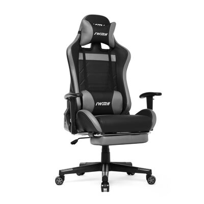 IWMH Rally Gaming Racing Chair mit einziehbarer Fußstütze GRAU