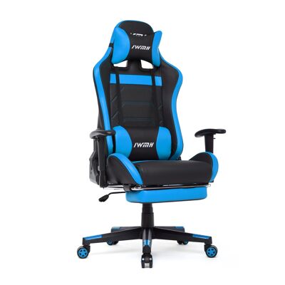 IWMH Rally Gaming Racing Chair with Retractable Footrest BLUE